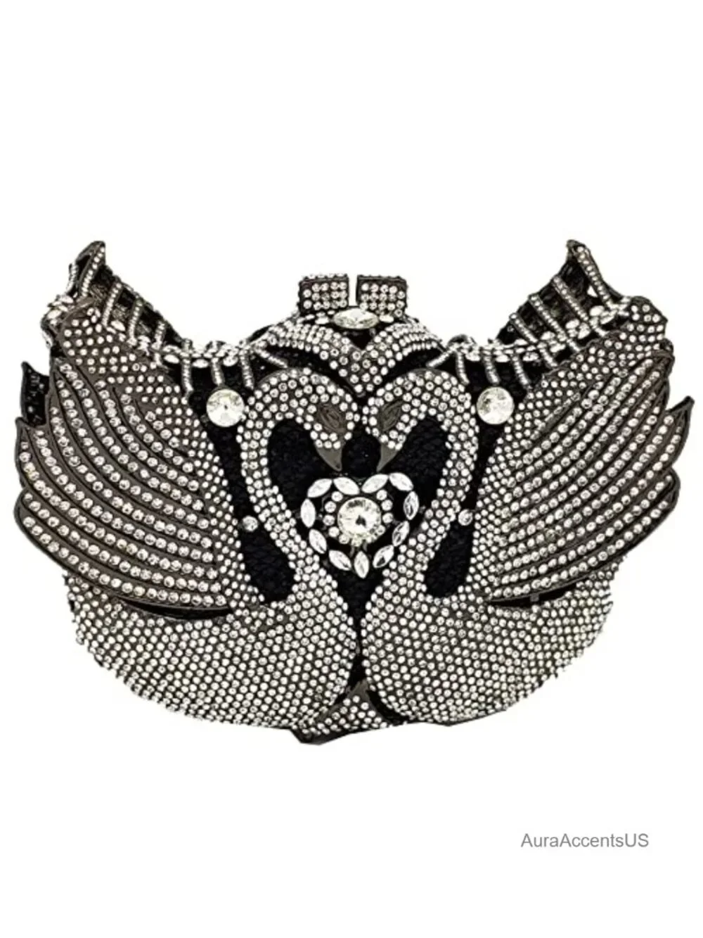 Crystal Embellished Swan Clutch Evening Bag Rhinestone Minaudiere Detachable